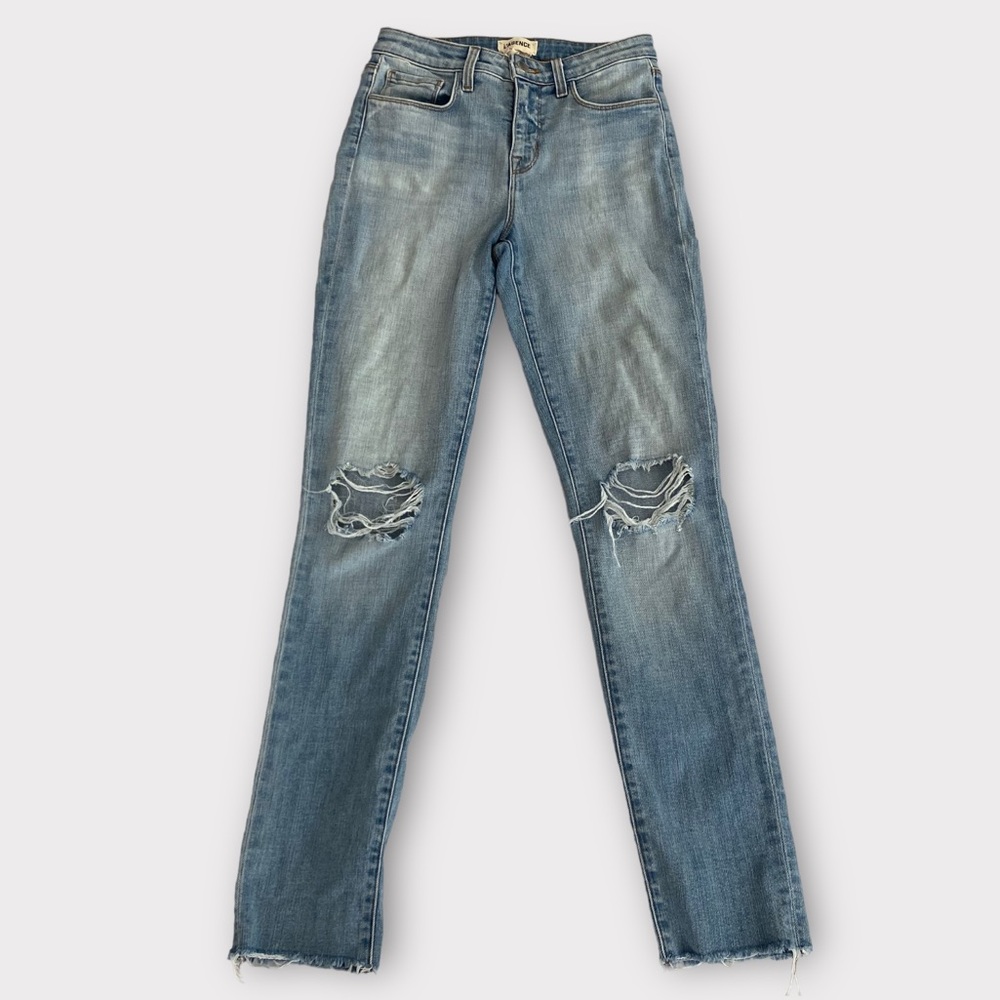 L’Agence Women’s Jeans Size 25 High Rise Straight Leg Distressed Denim Raw Hem